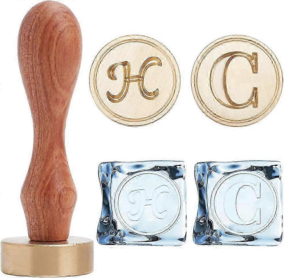 Letter Ice Stamp Set 2Pcs 1.2" Stamp Heads+1Pc Wooden Handle Initials C H Ice Cube Branding Stamps Removable Brass Head Replacement for Cocktail Party
