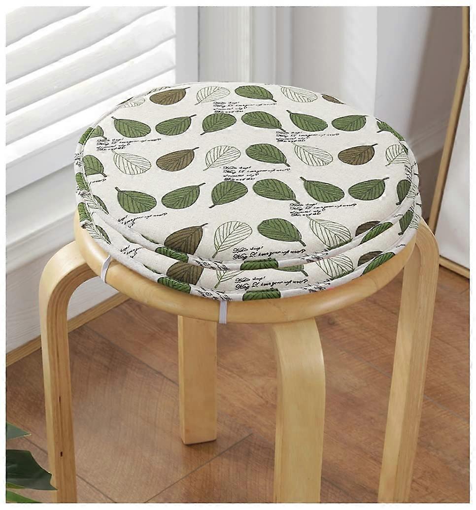 Blue Round Chair Cushion Set Of 2 Non Slip Stool Pads With Ties For Bar Kitchen  Stools Leaf 34 Cm