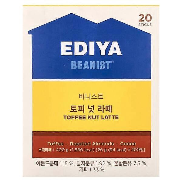 Ediya, BeanistÃÂÃÂ®, Toffee Nut Latte, 20 Sticks, 0.7 oz (20 g) Each