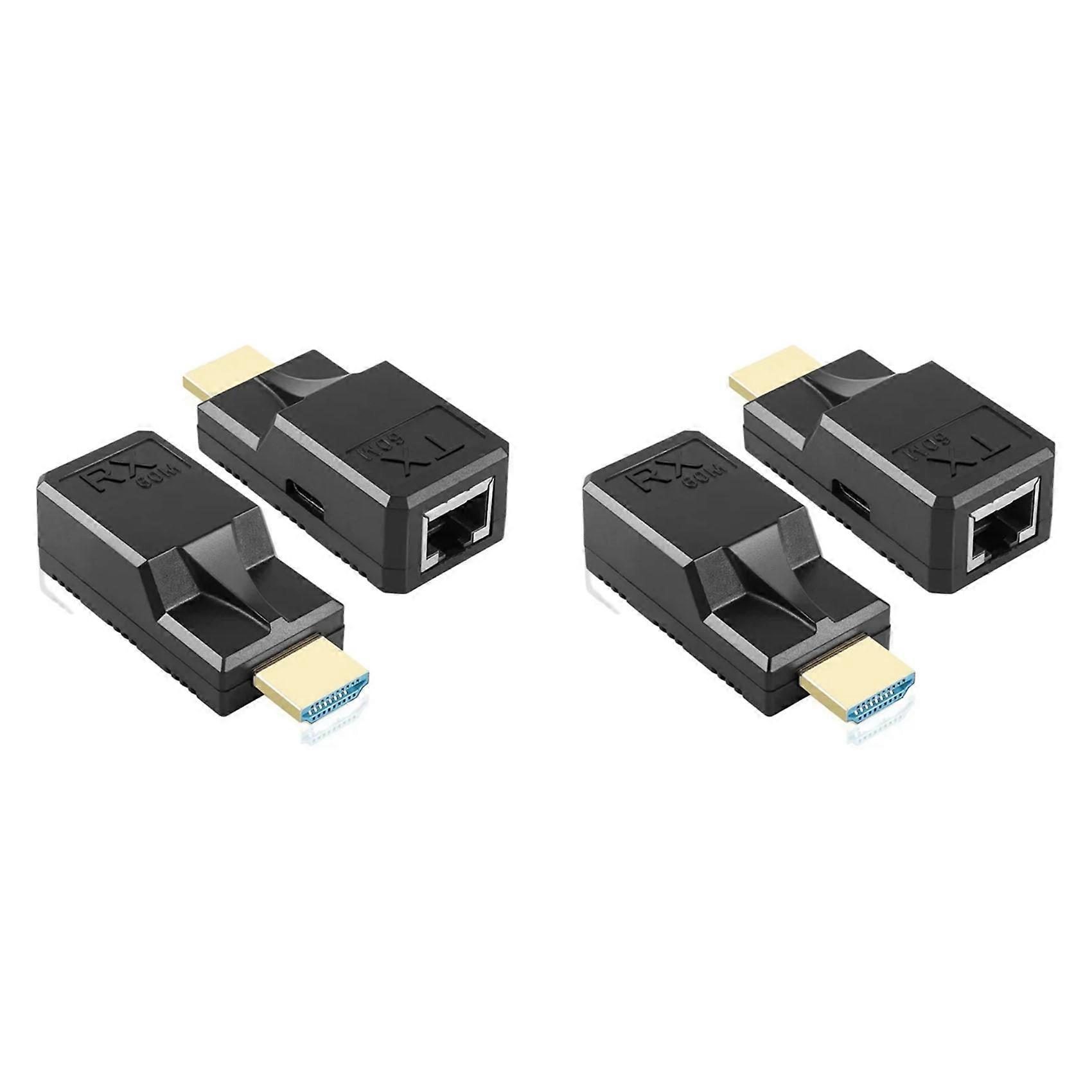 2pcs 60M HDMI-Compatible Extender Rj45 Cat6 Cable 1080P Ethernet Extender Video Transmitter Adapter