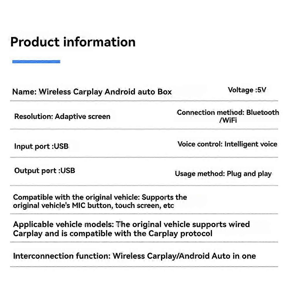 2IN1 Wireless CarPlay Android Auto Adapter Bluetooth + WIFI USB Dongle Plug & Play Mini Smart Box Wandelt Kabelgebunden in Kabellos um