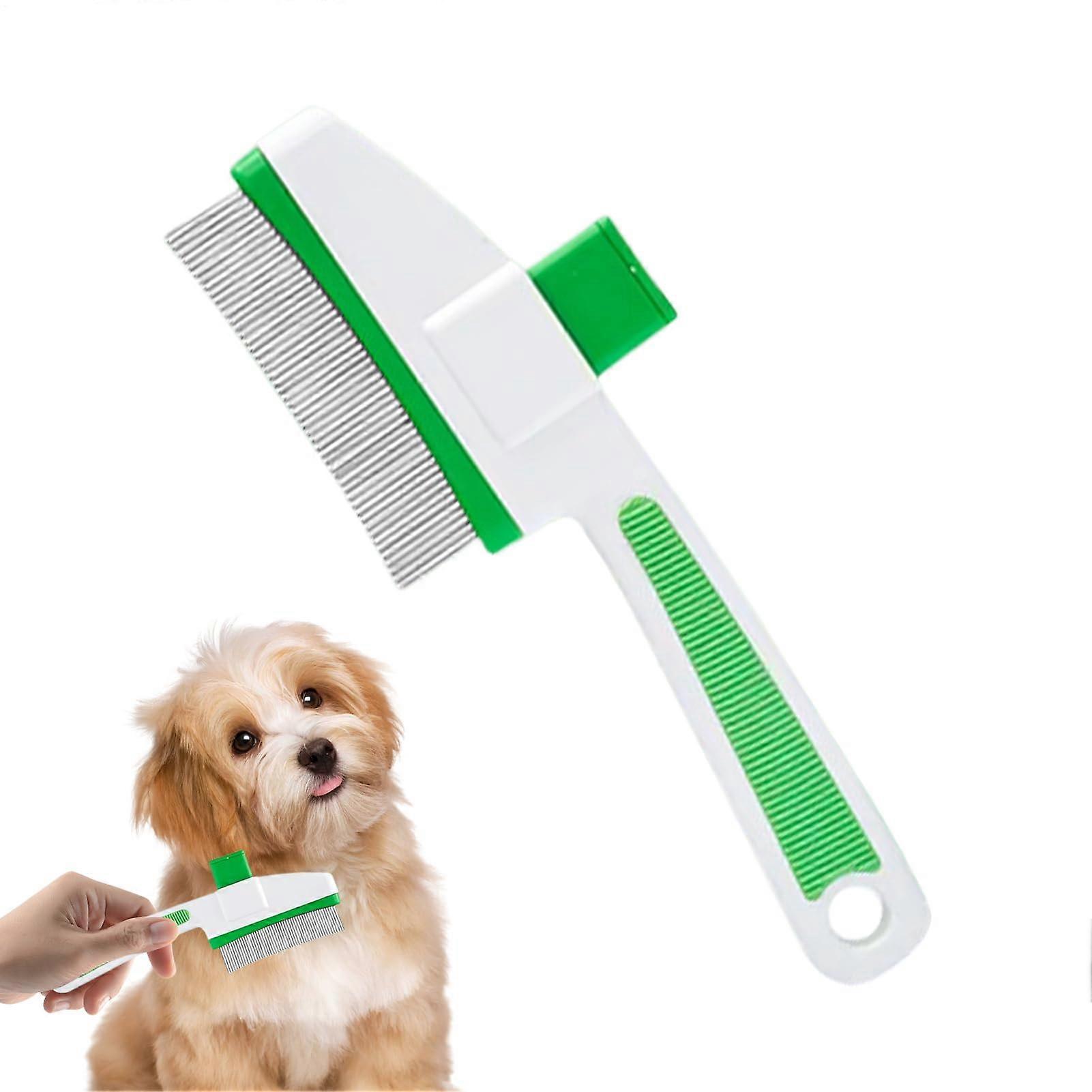 Cat Brush For Shedding Dog Grooming Tool With Release Button Flea Removal Comb Bathing Long And Short Haired Pets Green