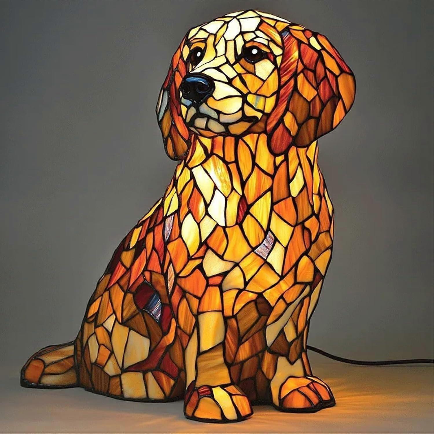 Dog Series Art Night Light Stained Resin Tabletop LED Lamp With Warm Ambient Glow (J)