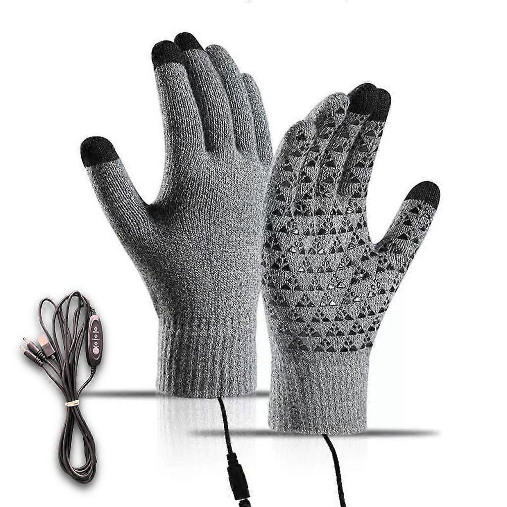 USB Heated Gloves 5V Plug-in Electric Heated Gloves Three-Level Temperature Adjustment Touchscreen-Compatible, Warm and Windproof Knitted Winter Glove