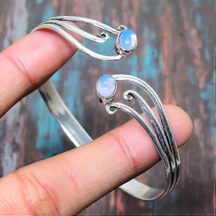 Milky Opal Gemstone Handmade Solid 925 Sterling Silver Jewelry Bangle Adjustable