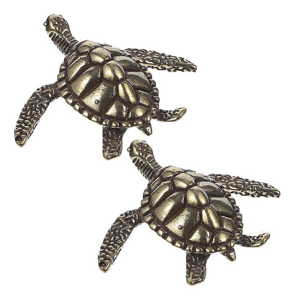 Metal Turtle Figurines 2Pcs Brass Turtle Desktop Statues for Home Display