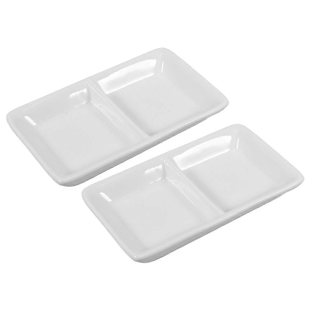 Ceramic Condiment Tray Dipping Dish For Home Kitchen Rectangular Design 5 Inch 2Pcs