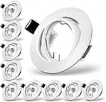 10x Modern GU10 Downlights for Ceiling, Round Matt White Metal Frame for Recessed Ceiling Lights, Tilt Swivel Spotlight - External Dimensions: 90mm, C