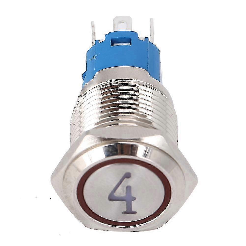 2PCS 5 Pin Metal Push Button Switch 16mm Flat Head Self Reset Switch With Light Number 4(24VDC Red)