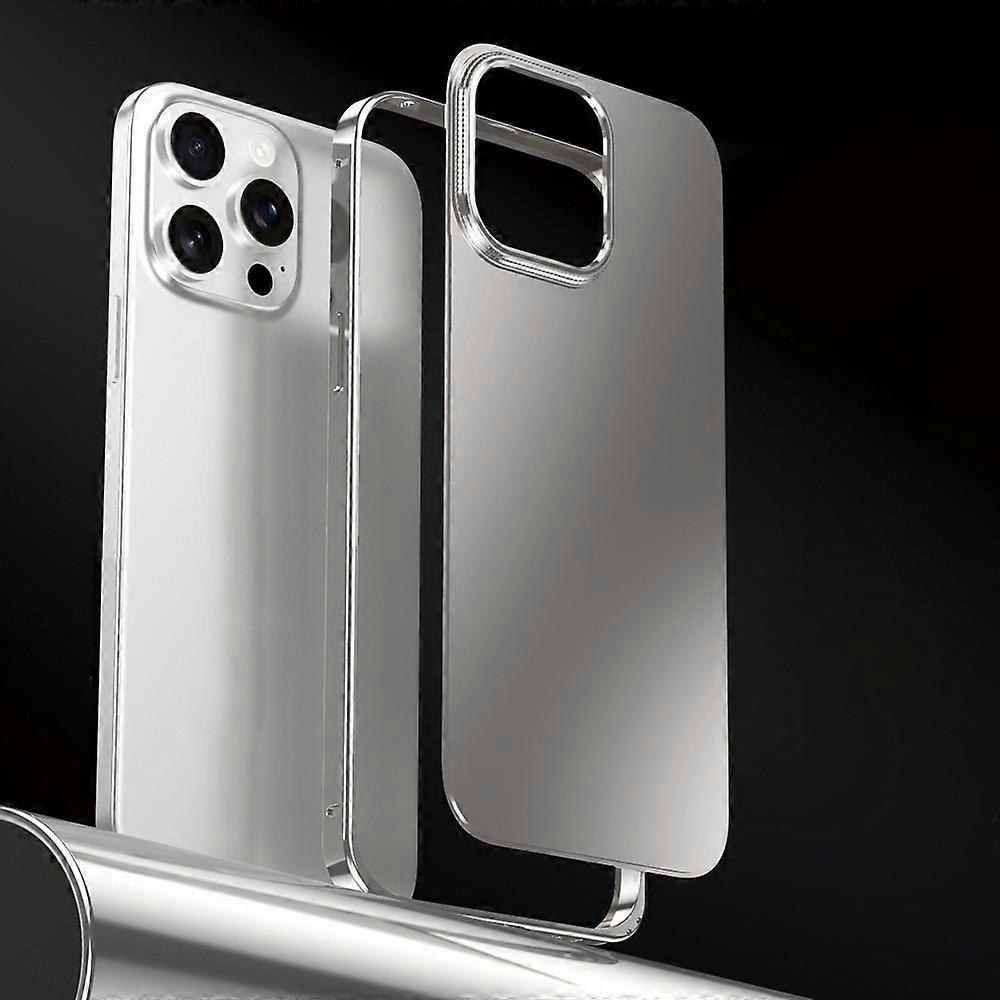 For iPhone 15 Pro Case Locking Buckle Alloy Frame Matte PC Back Phone Cover - Titanium