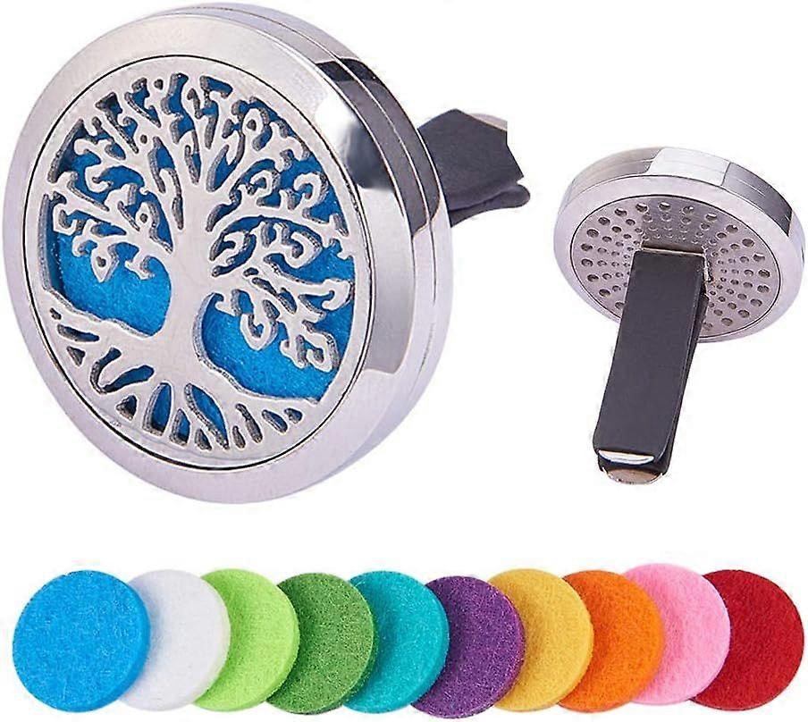 Tree of Life Car Air Freshener Aromatherapy Essential Oil Diffuser Stainless Steel Locket With Vent Clip with 10 Washable Felt Pads 