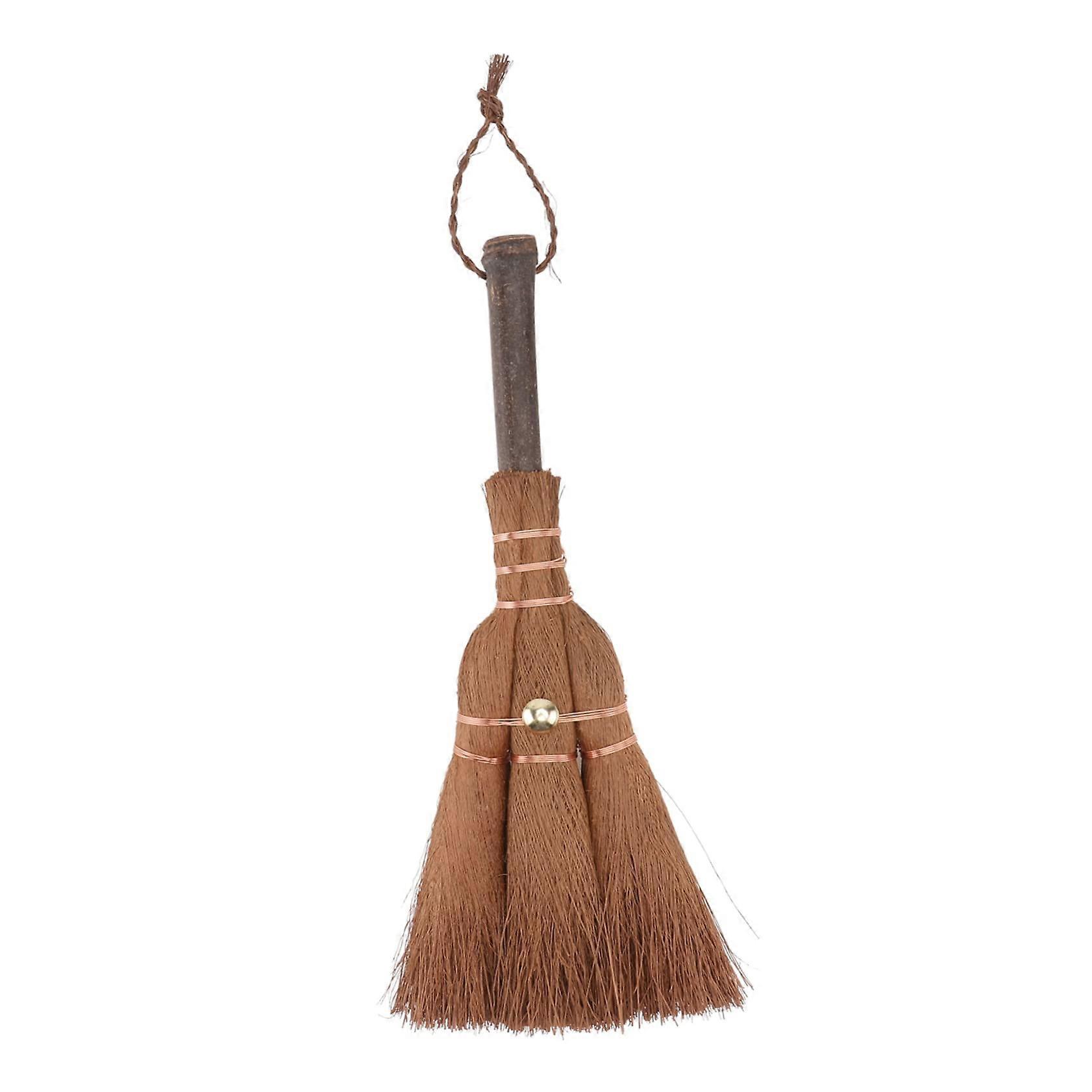 Mini Palm Broom with Durable Natural Bristles for Desk and Table Cleaning at Home or Office, Brown 24x8cm