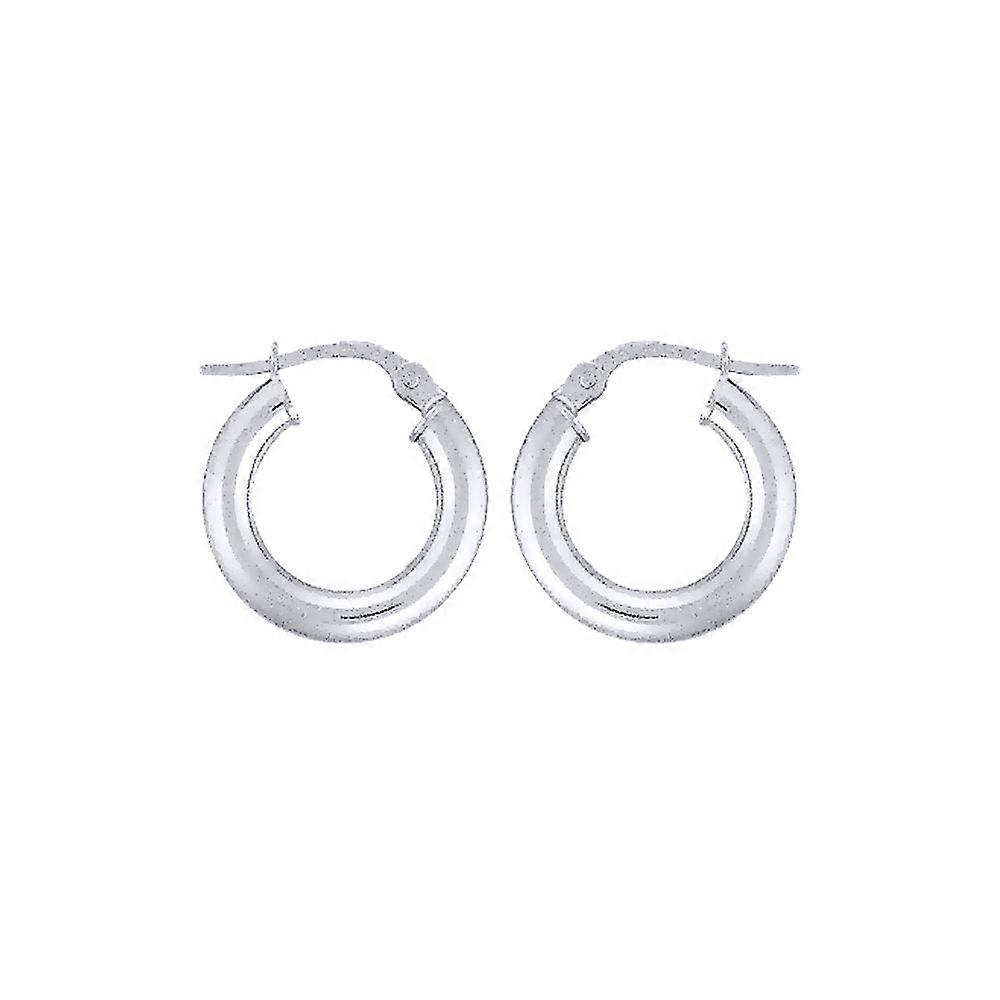 Jewelco London 女士 9ct 白金 - 3mm 规格经典平面环形耳环 - 15mm