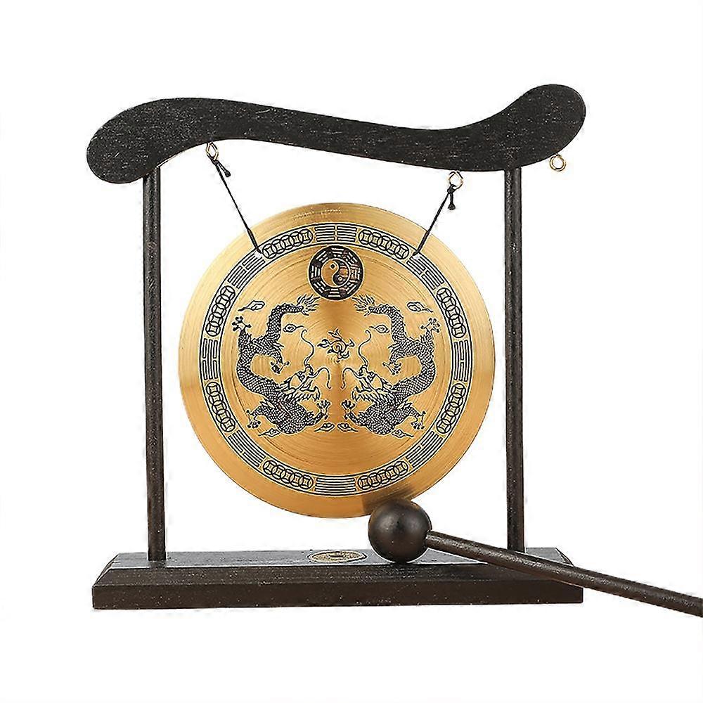 Desktop Gong Tabletop Zen Chinese Gong With Stand And Mallet Dragon With Taiji Symbols Desktop Retro Chime Table Gong Meditation