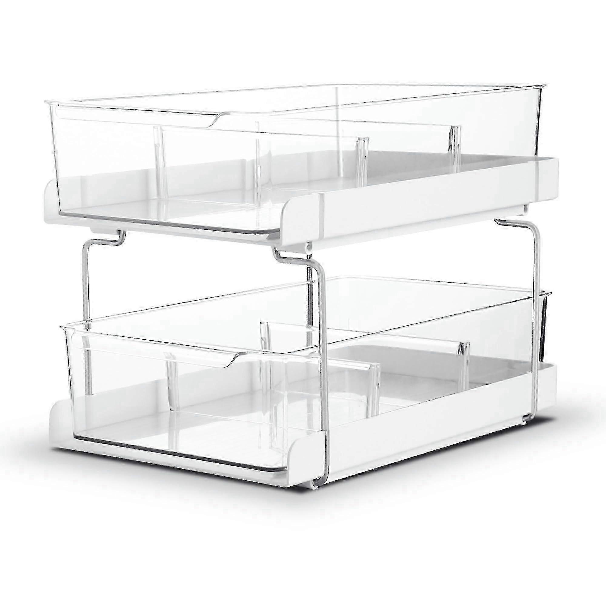 w 10" Clear 2 - Tier Stackable Cabinet Organizer with 4 Movable Dividers