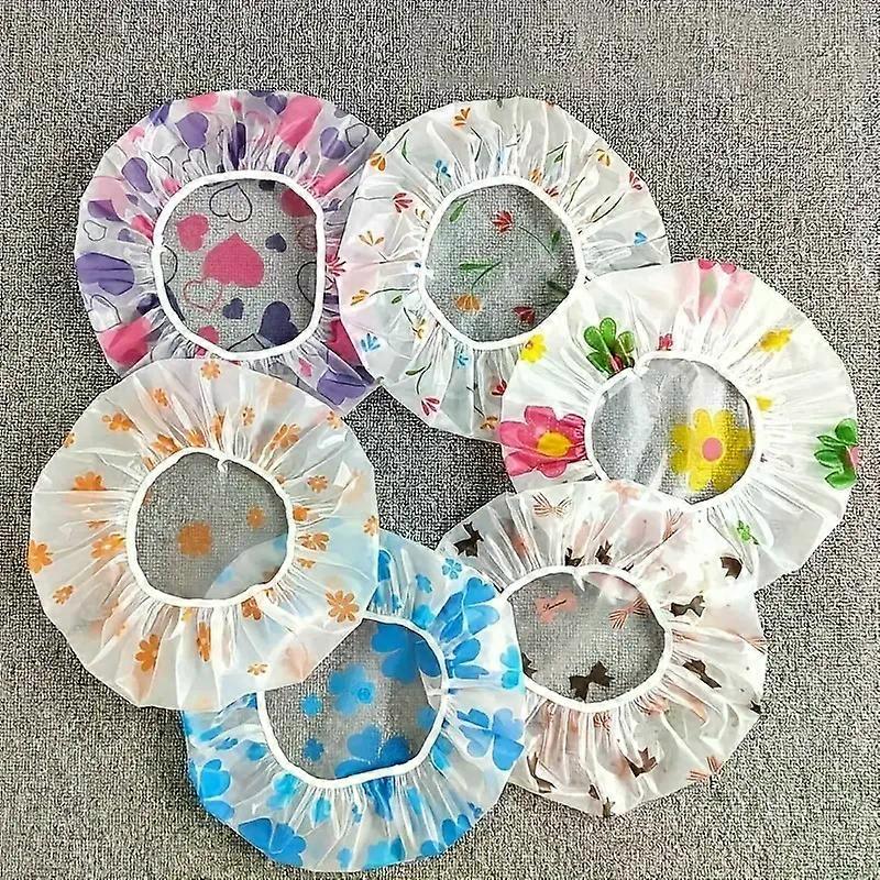 Adjcomtable Printed Shower Caps, Waterproof and Recomable with Elastic Band for Women's Spa Salon PE Waterproof Shower Cap