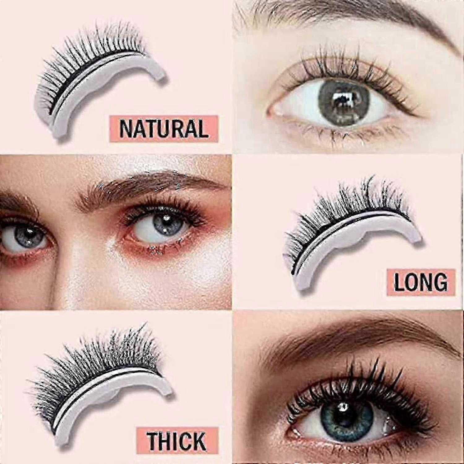 x Reusable Self Adhesive Eyelashes, Natural Fluffy False Eyelashes, Wispy Long Extension Eyelashes Pack Soft Reusable Lashes No Glue, Fake Eyelash