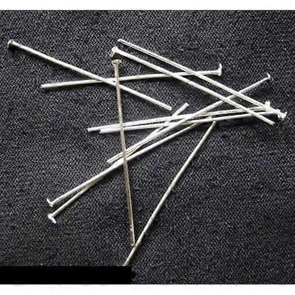 100 pcsSilver plated hat pins with flat hat 28 mm. long