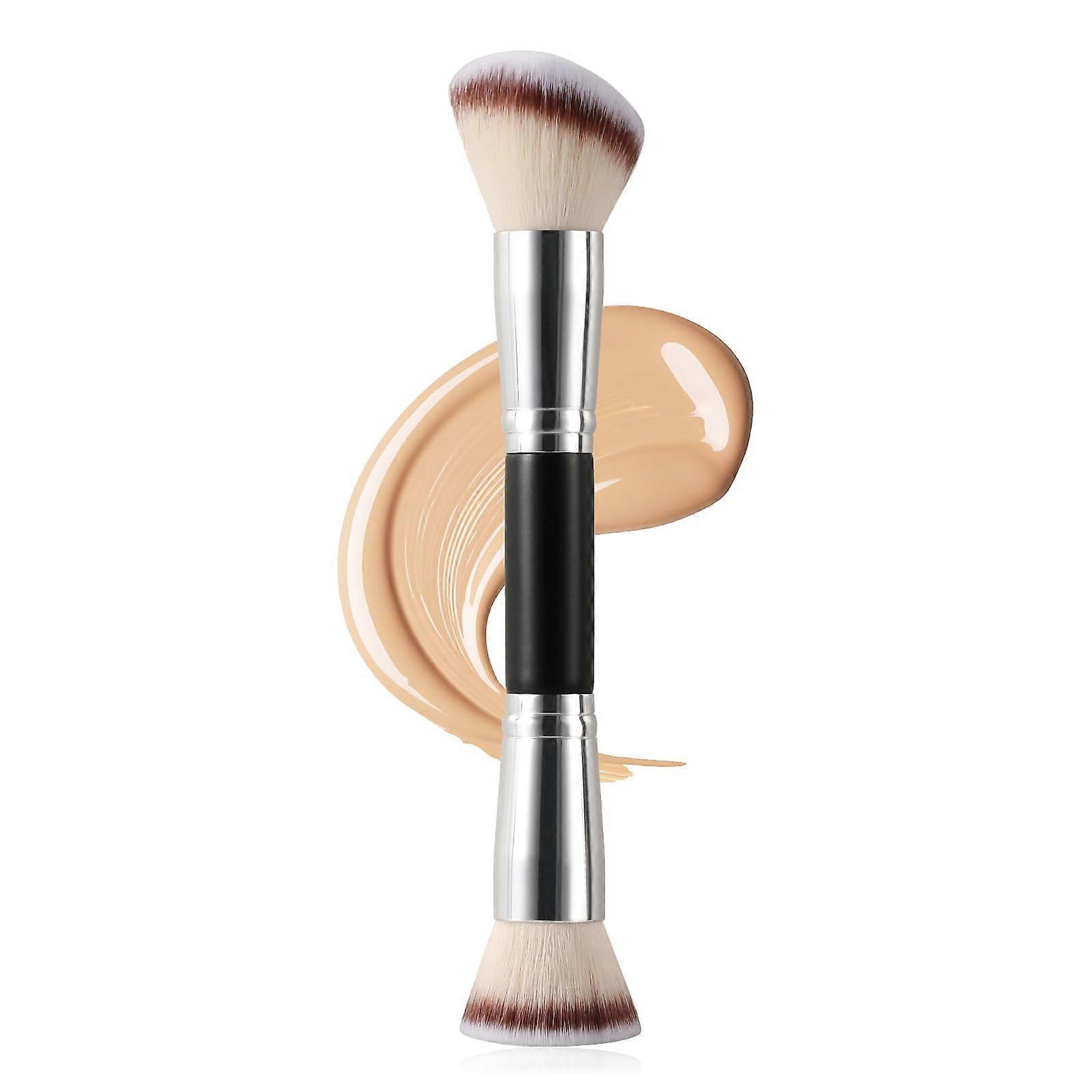 Dual Ended Makeup Brush 2 in 1 Kabuki and Angled Foundation Brush for Flawless Finish