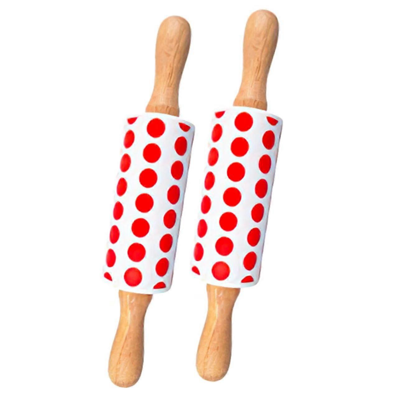 2pcs Small Silicone Rolling Pin with Wooden Handle Nonstick Dough Roller for Baking Pizza Pastry
