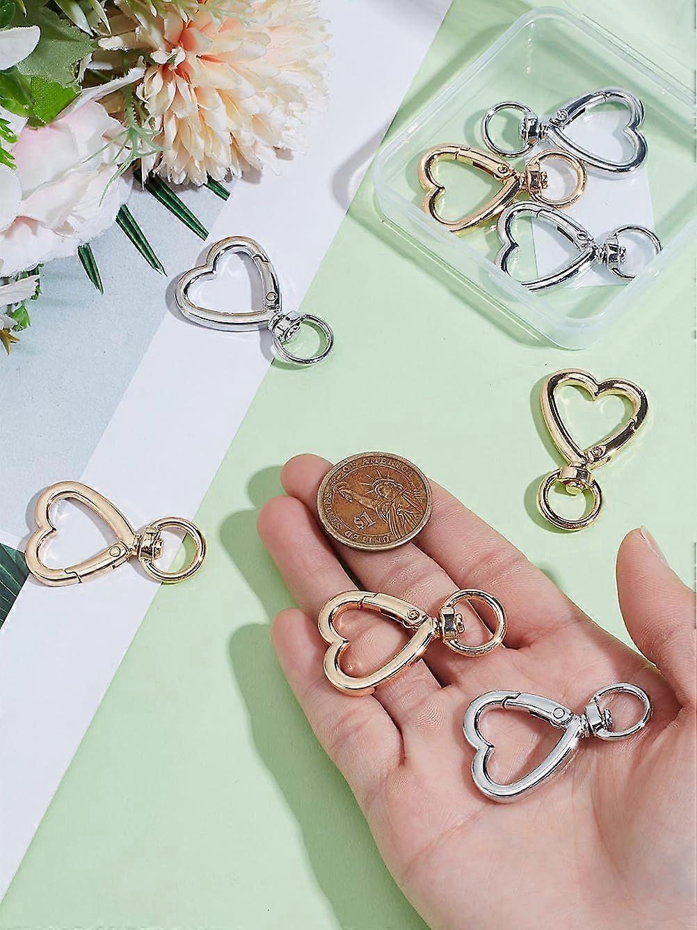 8Pcs 2 Colors Heart Shape Swivel Buckles Alloy Trigger Spring Keyring Buckle Heart Shape Trigger Spring Keyring for DIY Key Chains Bags Purses 42x26mm