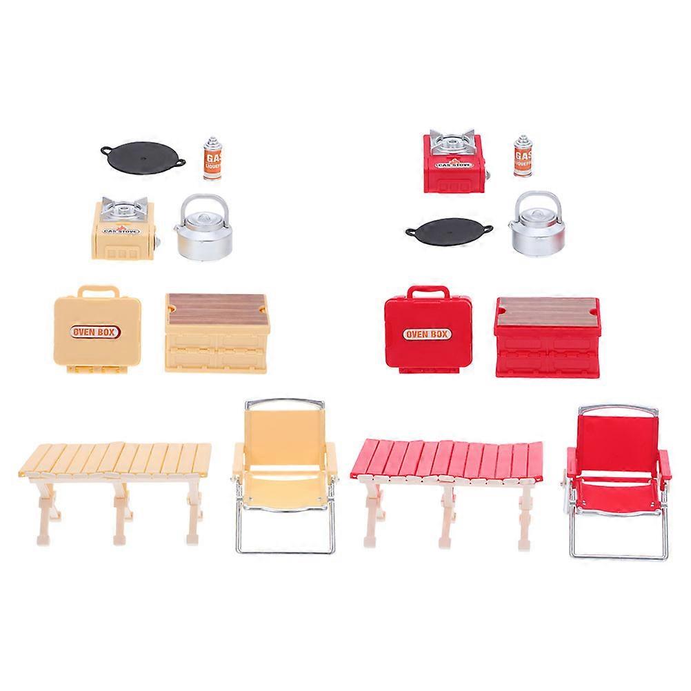 Foldable Chair Model Dollhouse Camping Set with Grill Accessories 2Sets