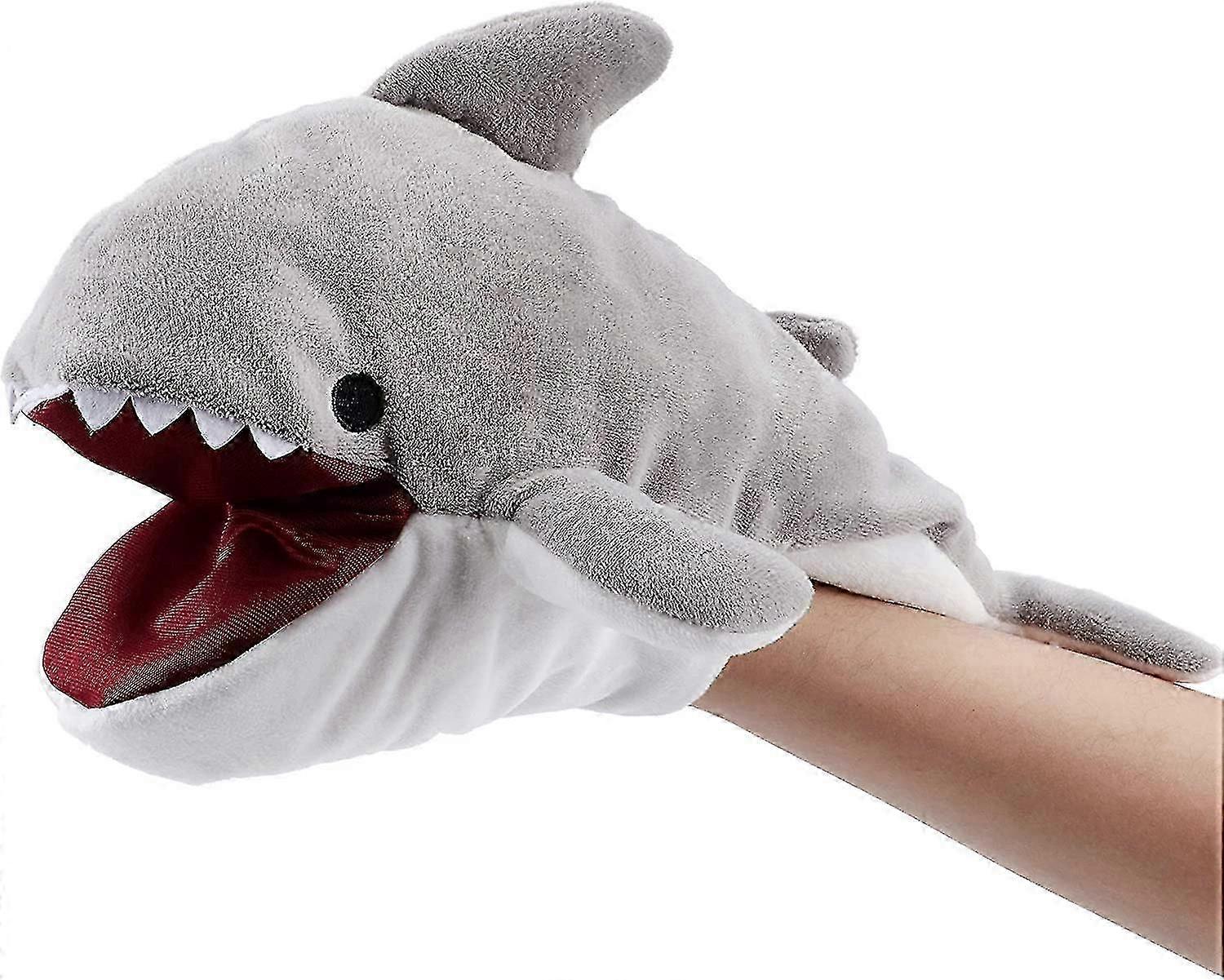 11.8' Plush Shark Hand Puppet With Open Movable Mouth For Storytelling Puppet Theater