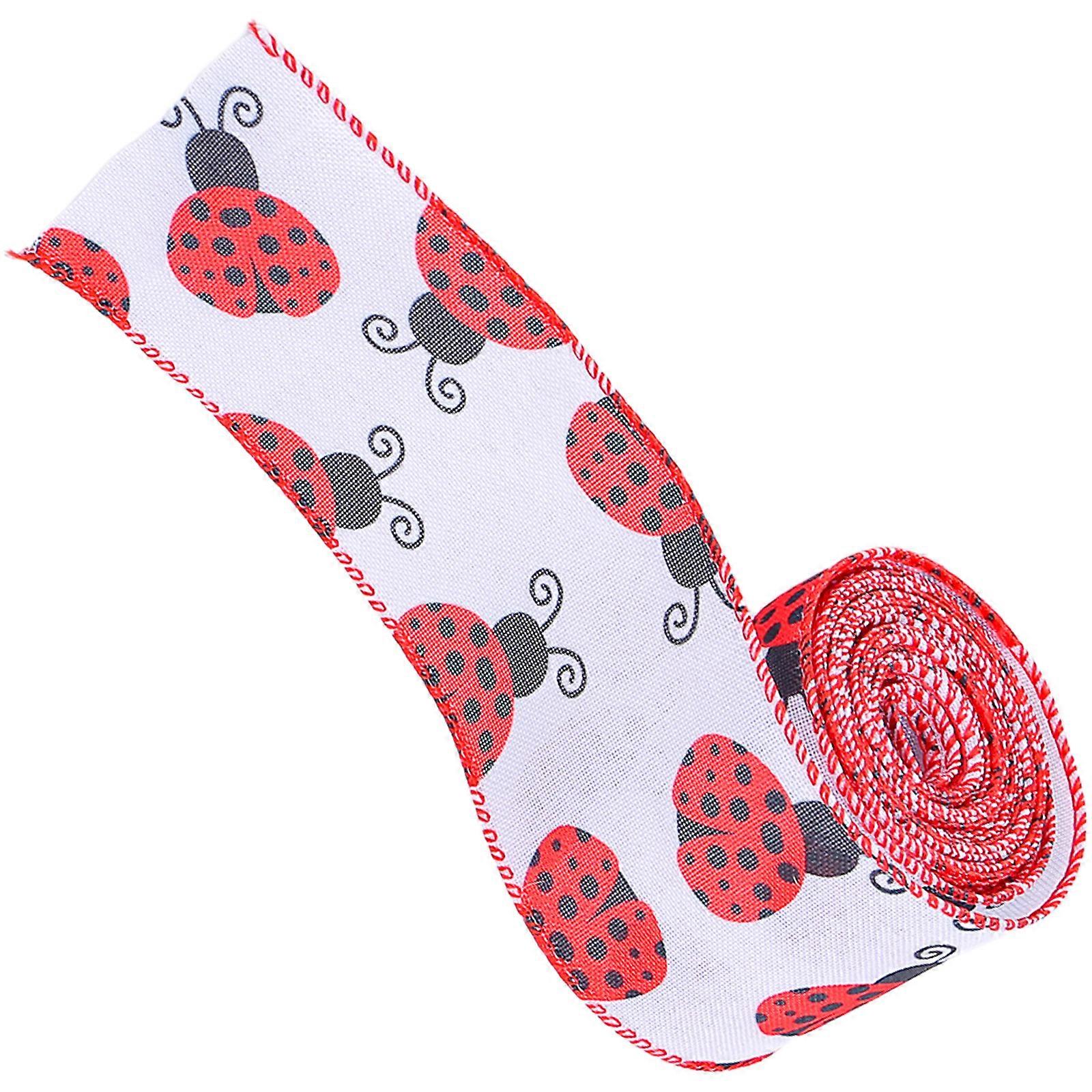 Ladybugs Ribbon Summer Spring Ribbon Wire Edged Ribbon Polkas Dots Fabric Ribbon Decorative Ribbon for Gift Wrapping Multicolor