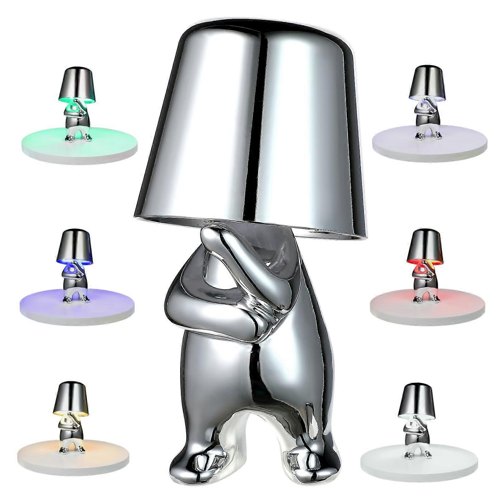 Touch Table Lamp with Touch Control Dimming, USB Rechargeable Battery Operated Bedside Light Silver