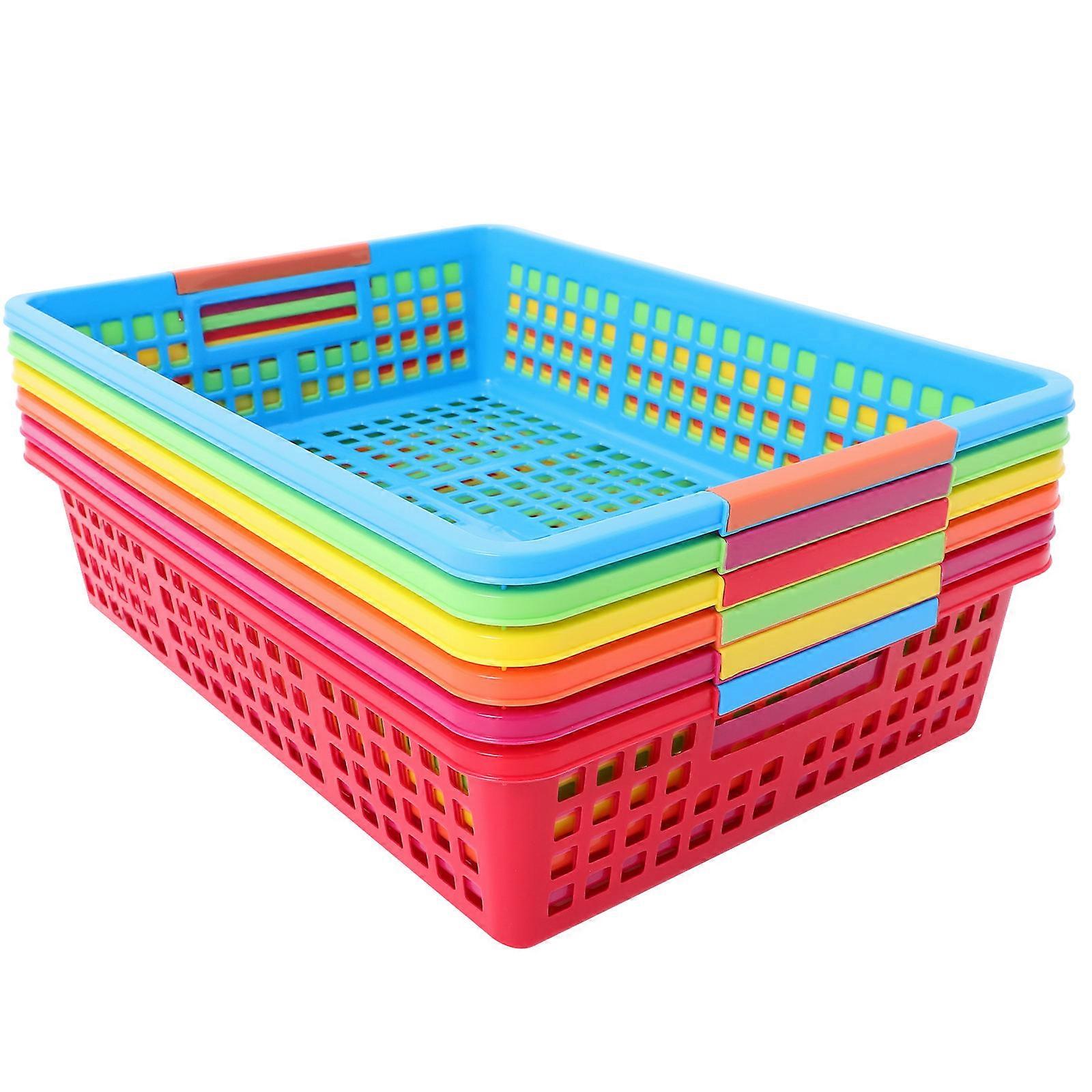 6pcs Assorted Color PP Storage Baskets for Documents and Toys Stackable Bins with Design 70