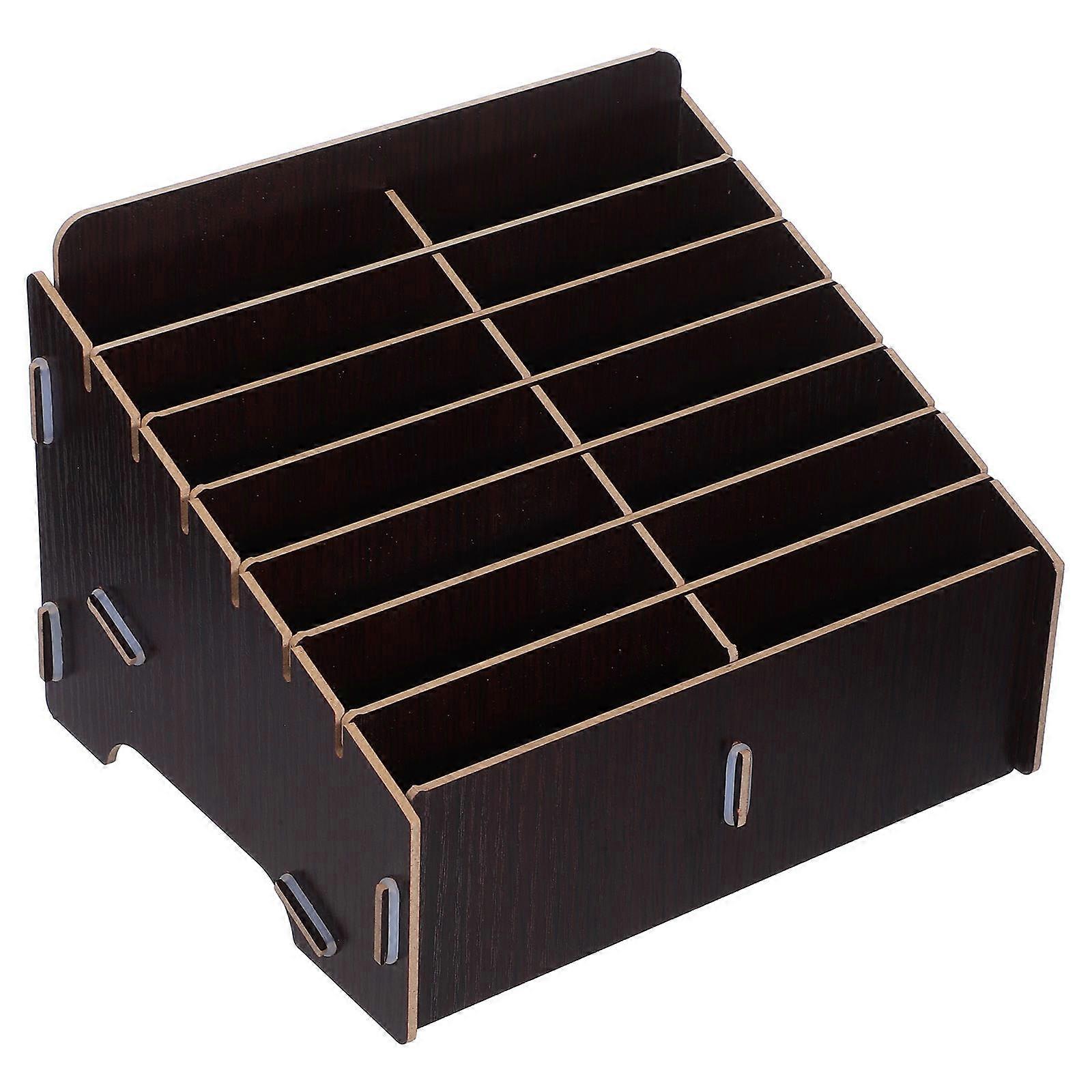 Brown Wooden Cell Phone Storage Box for Classroom Use 14 Grid Organizer