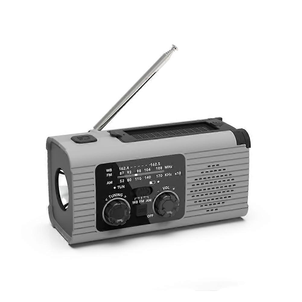Emergency Weather Radio with 4000mAh Power Bank, AM FM NOAA Alerts, Solar and Hand Crank Charging – Gray