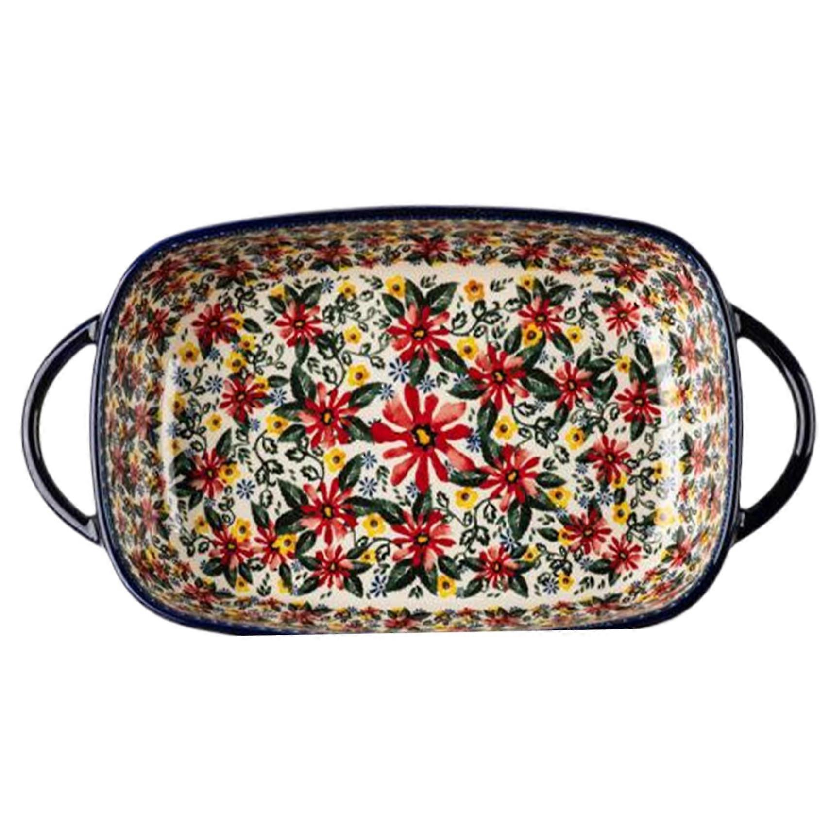 Large Ceramic Baking Dish with Handles, 1900ml Heat‑Resistant Lasagna Pan, Daisy Print Casserole