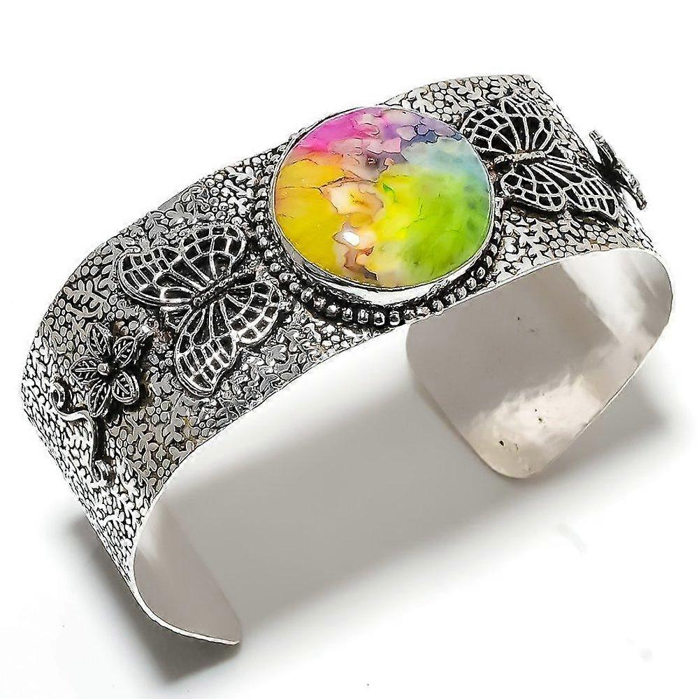 Rainbow Solar Quartz Gemstone 925 Sterling Silver Cuff Bangle Adjustable