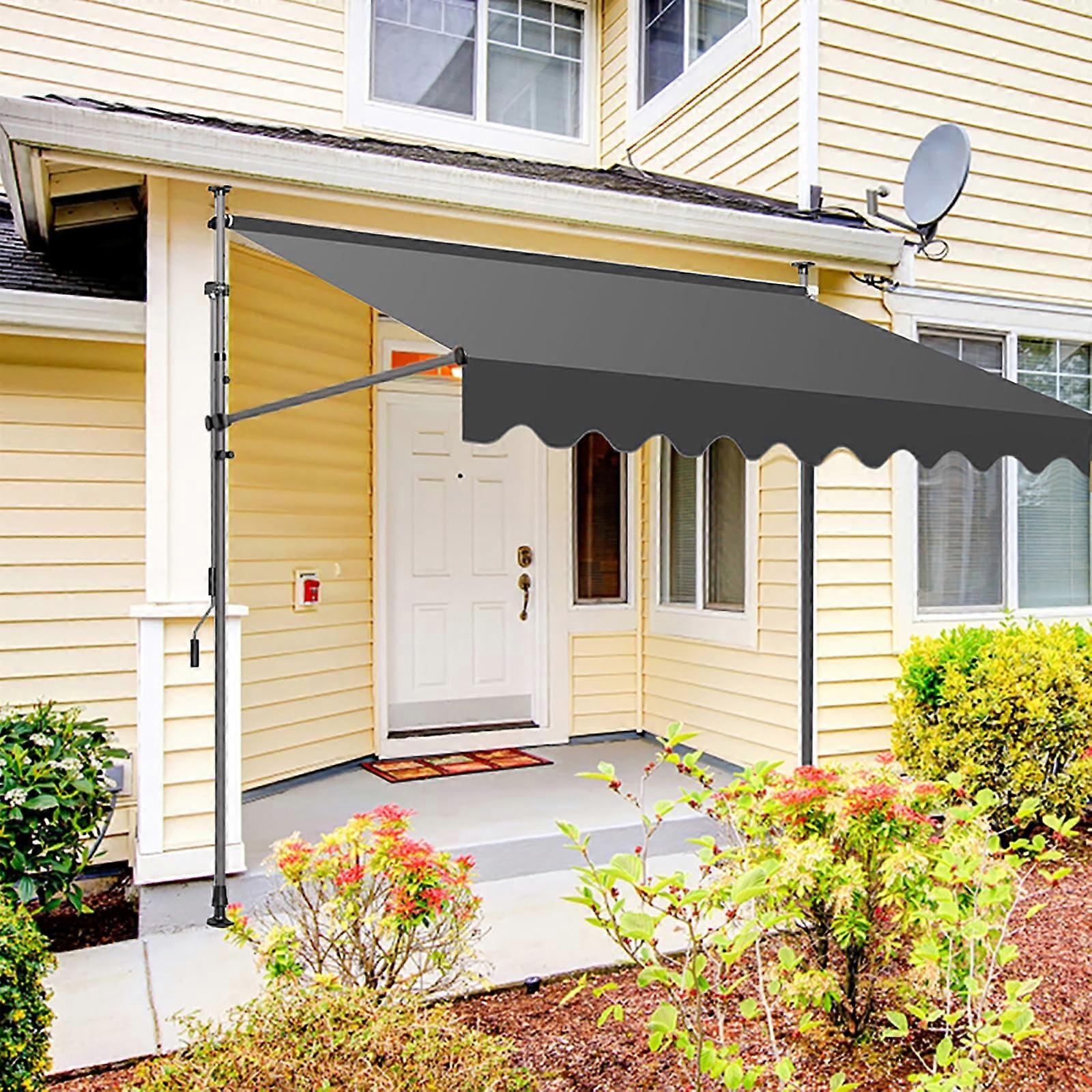 Retractable Patio Awning with  Standing HeightAdjustable Frame and Hand Crank 2.5m