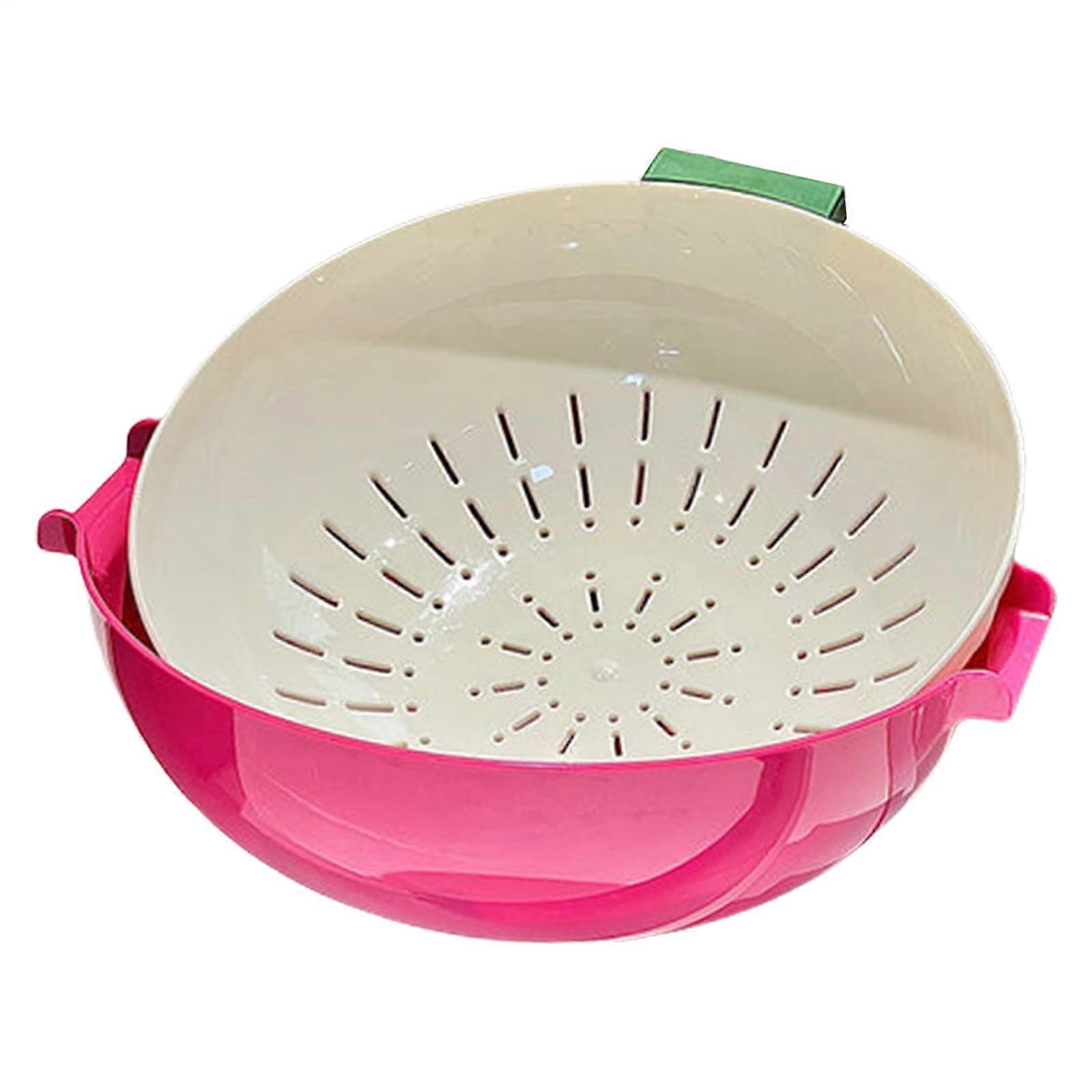 Salad Spinner and Rice Washing Bowl with Strainer, MultiPurpose Stackable Kitchen Colander Pink