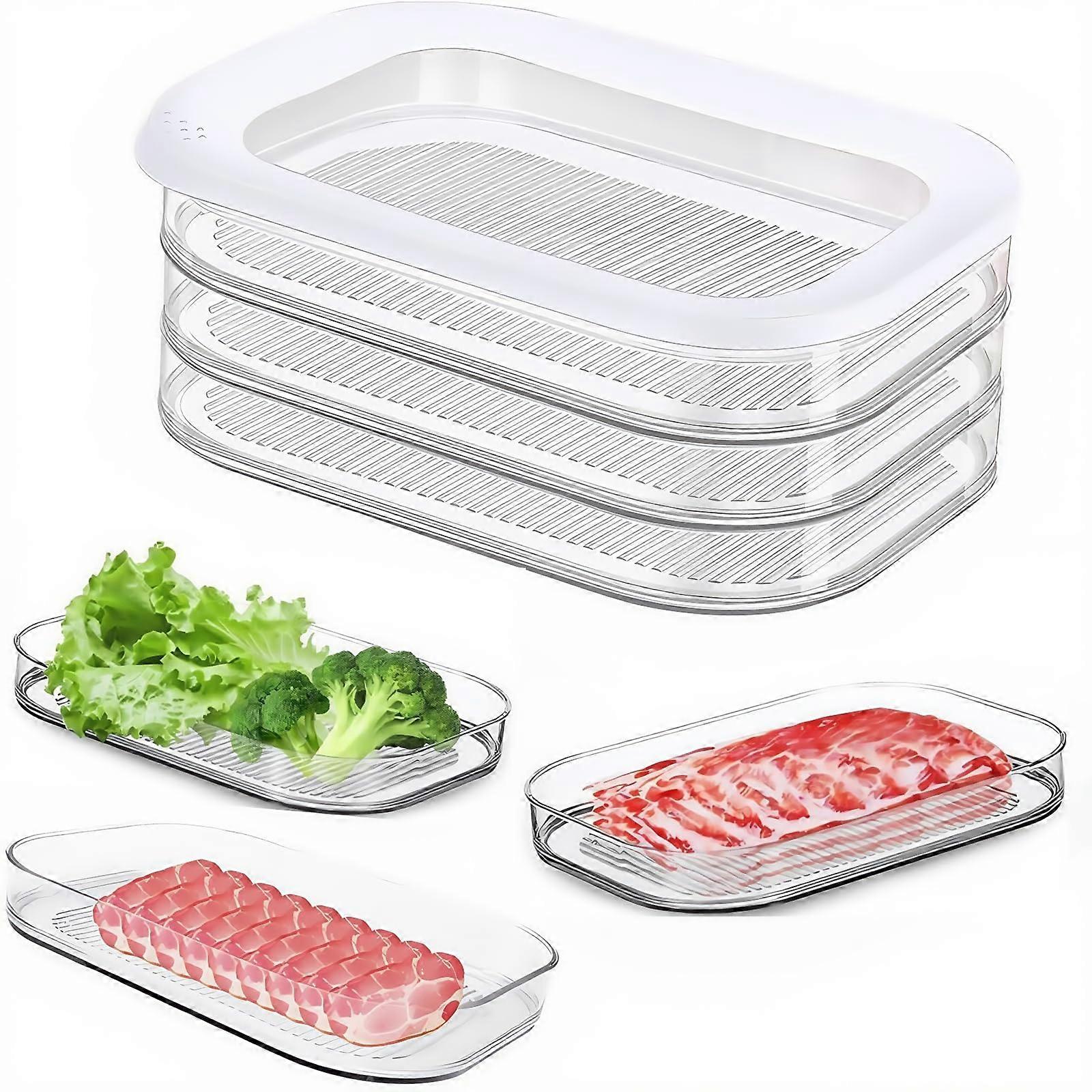 Fridge Storage Containers Airtight 3Layer Stackable Transparent Deli Meat Organizer with Lid