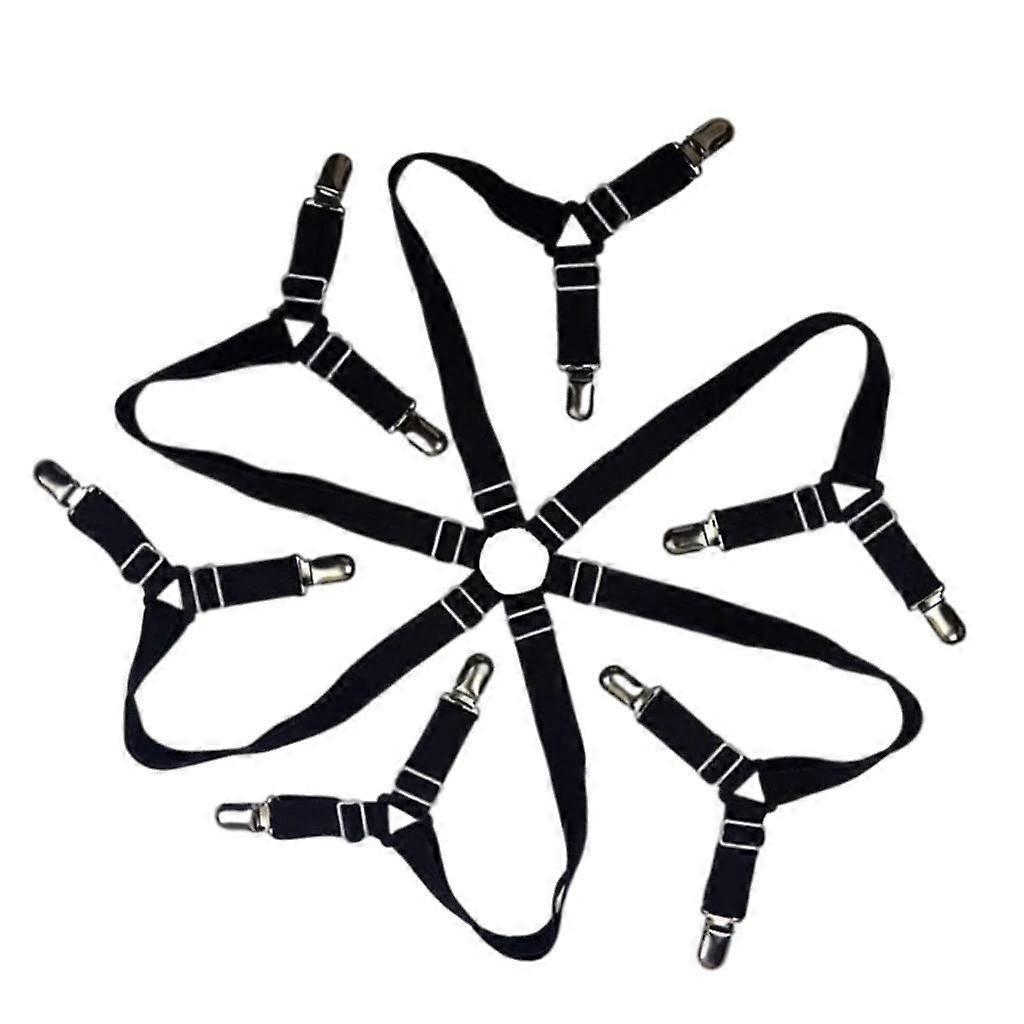 Adjustable Elastic Bed Sheet Straps with AntiSlip Clips for Mattress Covers Black