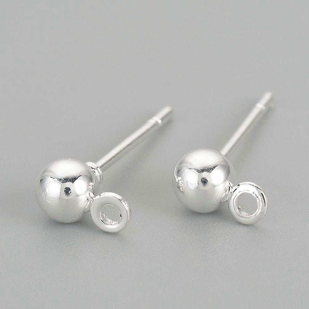 Iron Ball Stud Earring Findings with Loop Silver 14.8x4mm Hole: 1mm Pin: 0.8mm