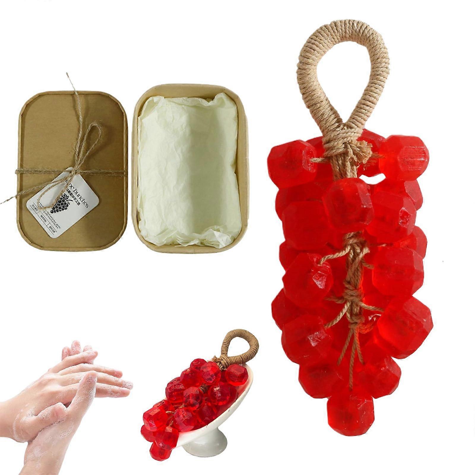Handmade Hanging Grape Shaped Soap with Rope, Rose Scented Decorative Bathroom Gift