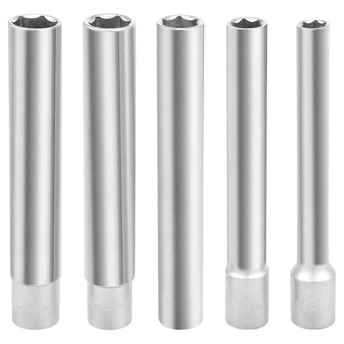 5PCS Deep Metric Socket Set, 3/8-Inch Drive Thin Wall Socket, 6-Point 8-10-12-13-14MM - Extra Long