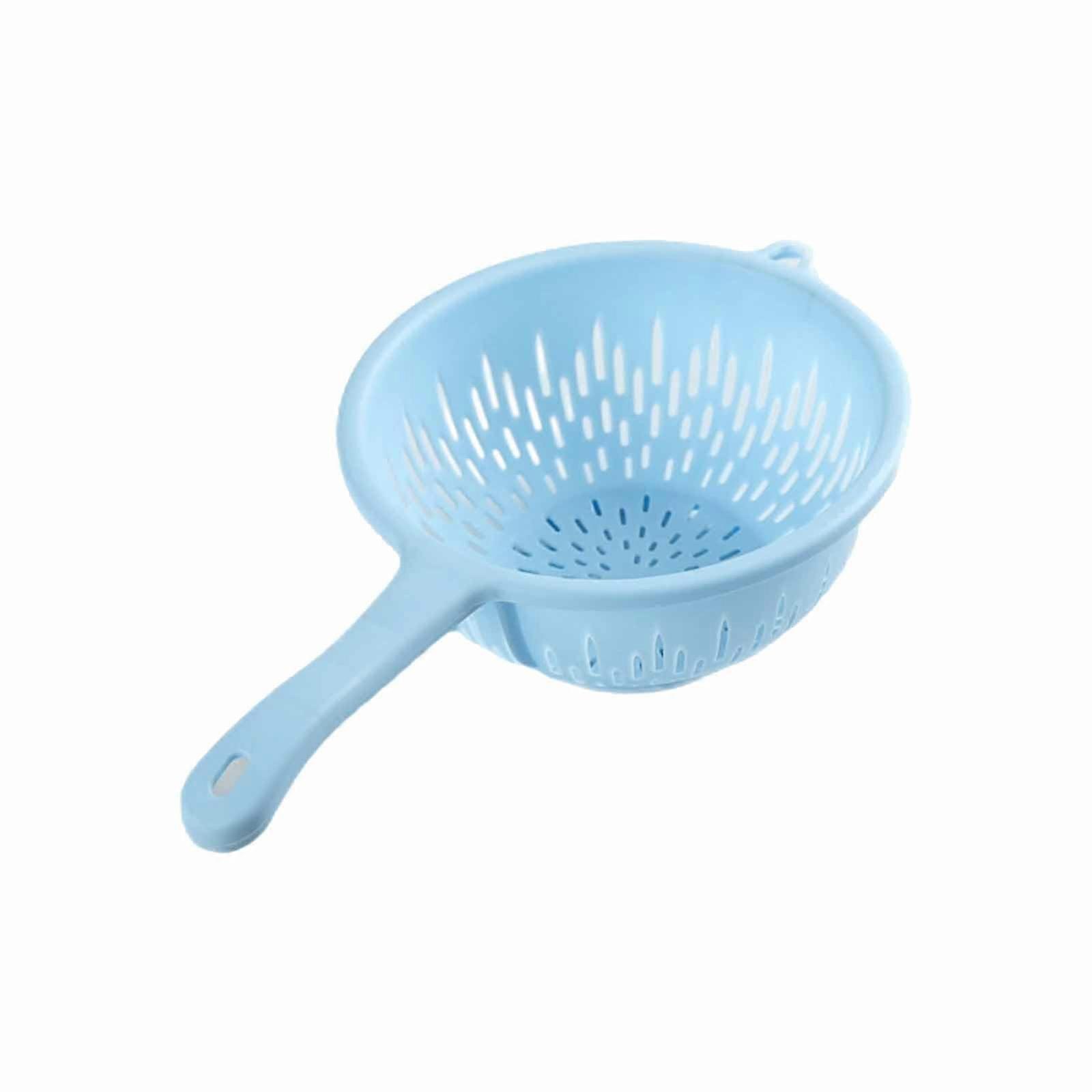 Plastic Colander with Handle for Pasta Vegetables Fruit Washing Durable Kitchen Strainer Sky Blue