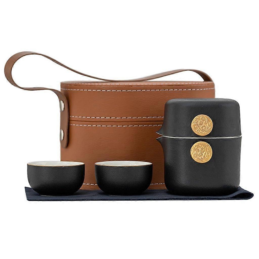 Portable Ceramic Travel Tea Set with Teapot and Cups, Stackable BreakResistant Design, Light Grey
