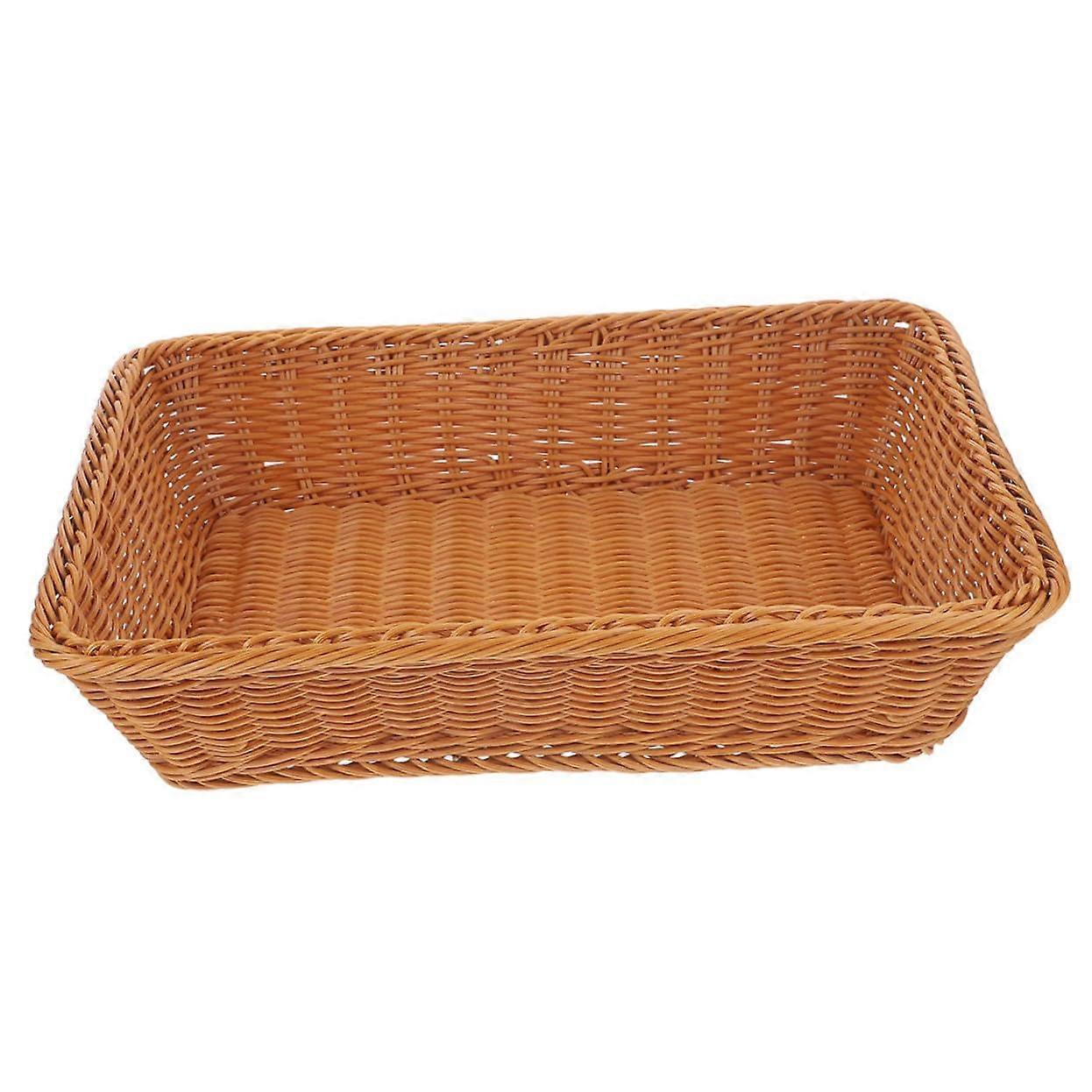 Woven Rattan Bread Basket Rustic MultiUse Tray for Fruit and Vegetable Storage Tea Color
