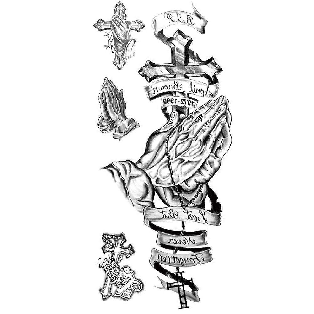 Large Waterproof Temporary Tattoos for Men, Big Cross Design, 5 Sheets, LongLasting Wear