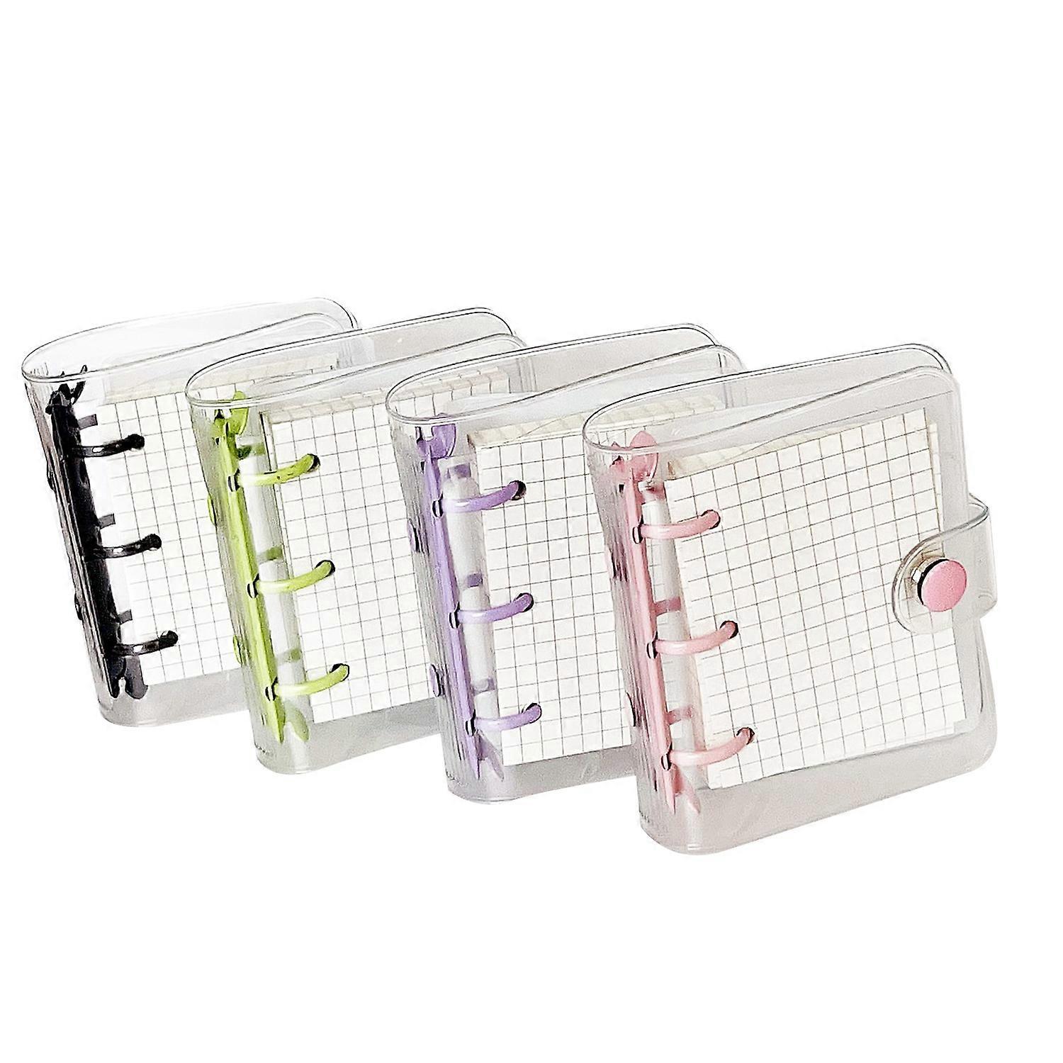 4 Pack Mini Transparent 3 Ring Binder Covers with Grid Inner Page and 12 Pcs Binder Pockets(3 Pcs/Set)