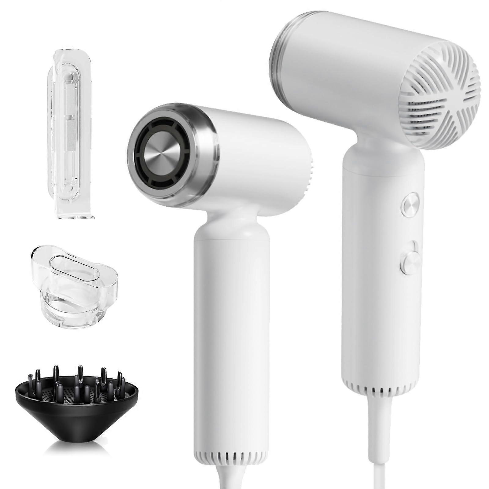 Mini Hair Dryer with Diffuser, Speed Ionic Blow Dryer, Lightweight Travel Design White