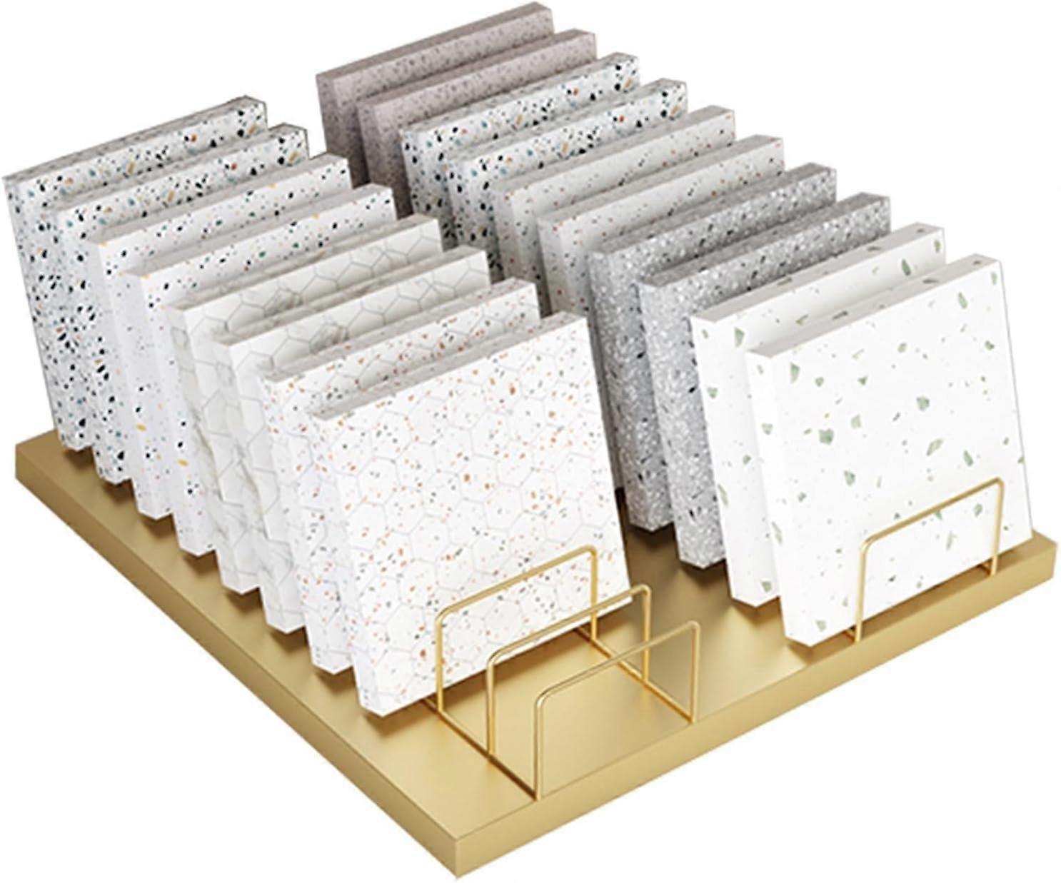 Gold Tile Display Rack 20 Slot Large Capacity Stone Sample Stand Vertical Organizer for Store