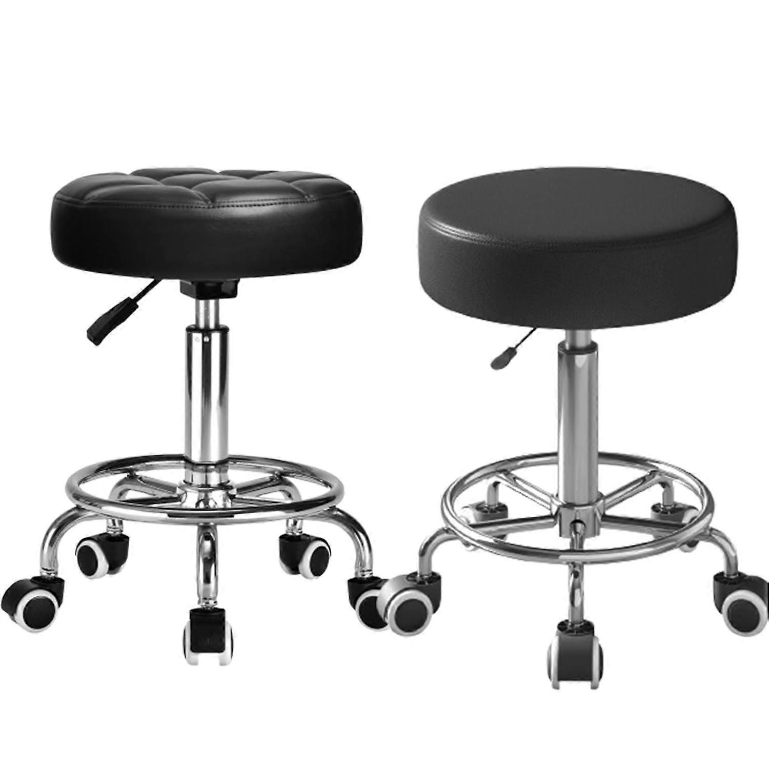 Rolling Stool with Footrest, Adjustable Height, ExtraThick Cushion, Swivel Wheels, Chrome Base