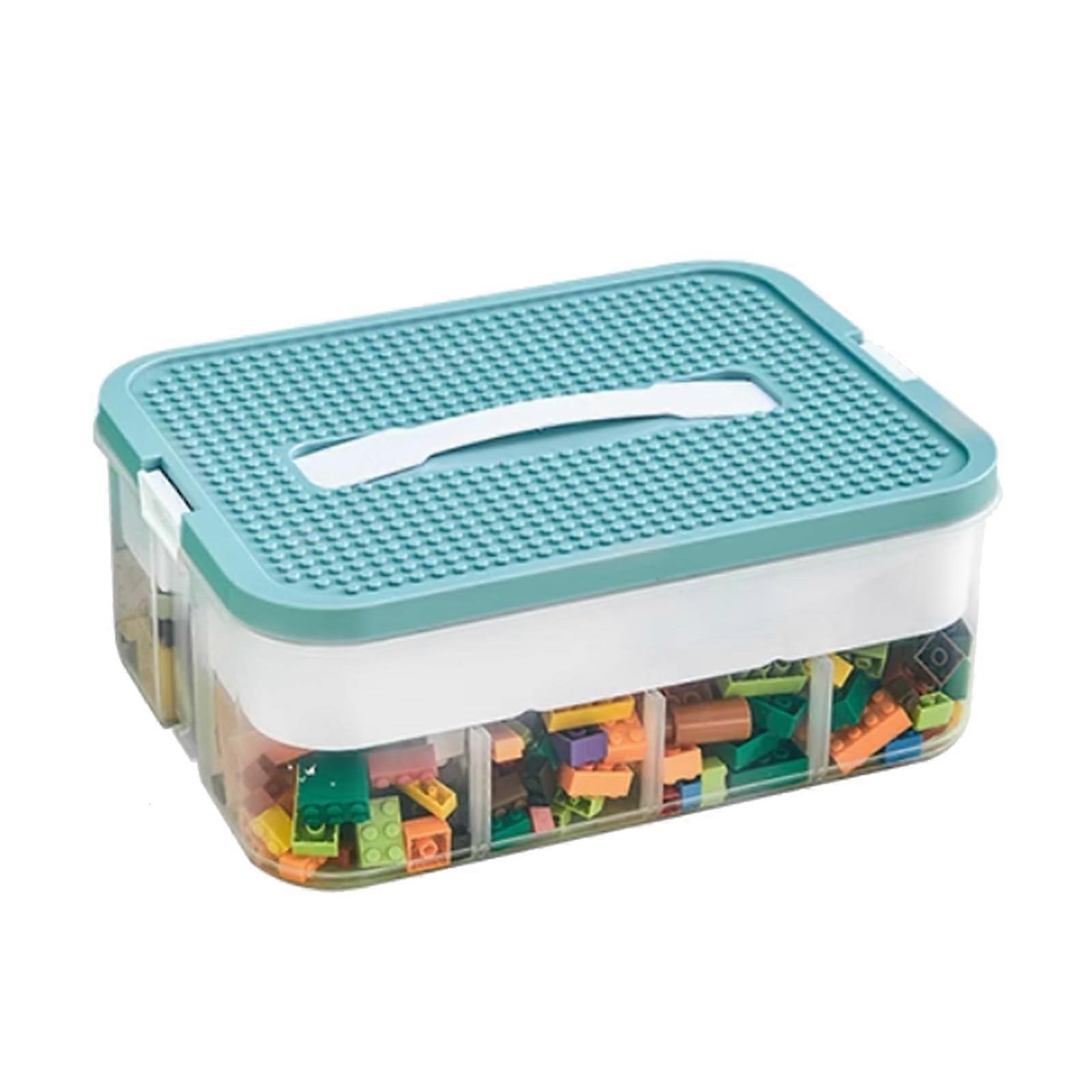 Toy Storage Box with BuiltIn Play Surface, Stackable Building Block Storage Bin for Kids, Olive Green